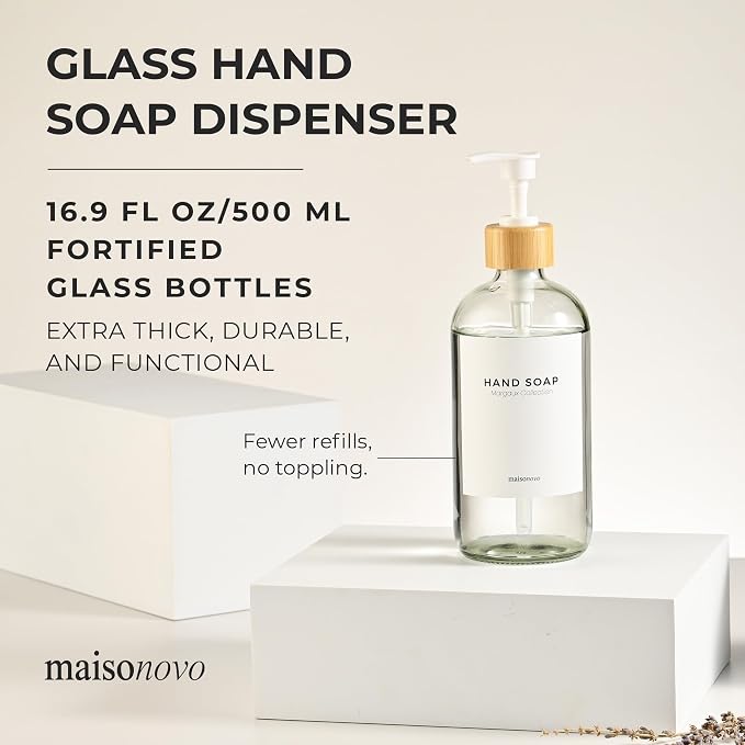 MaisoNovo Glass Hand Soap Dispenser | Dish Soap Dispenser - Image 2