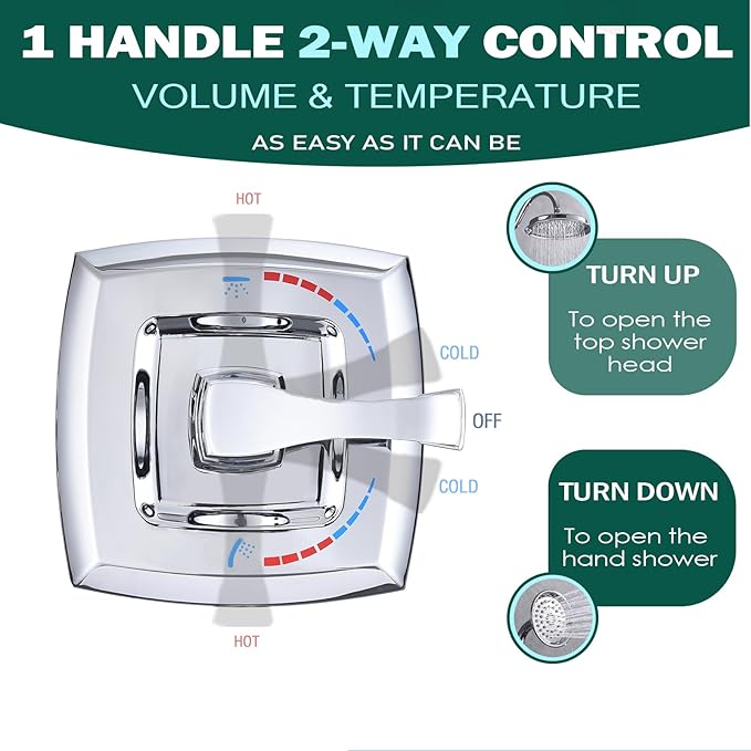 2 Way Shower Diverter Valve, All Metal Single-Handle Trim Kit Pressure Balance - Image 2