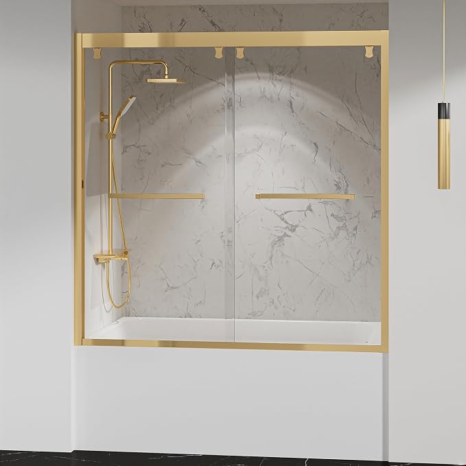 Bathtub Double Sliding Door 55-59 in, Semi-Frameless Double Sliding Tub Shower by Unknown