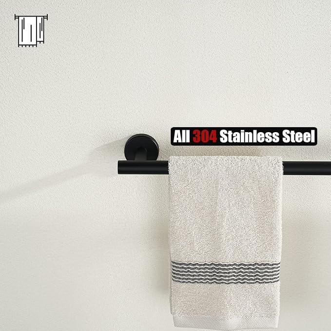 JQK Black Towel Bar, 12 Inch 304 Stainless Steel Thicken 0.8mm Hand Towel Rack - Image 7