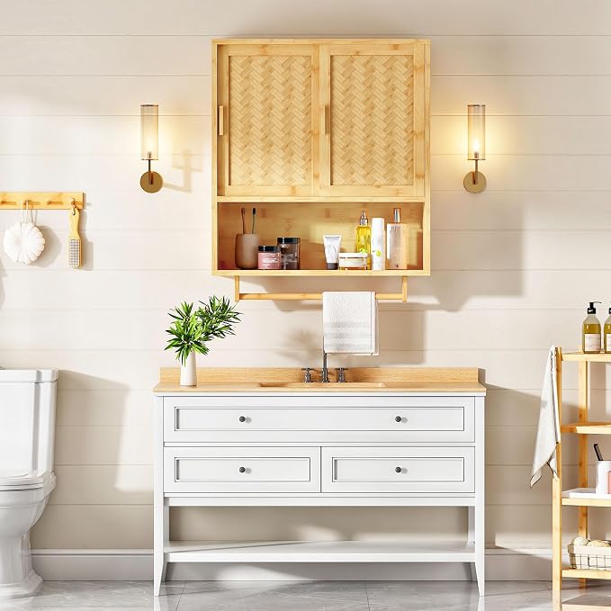 HOOBRO Bathroom Cabinet Wall Mounted, Bamboo Medicine Cabinet - Image 3