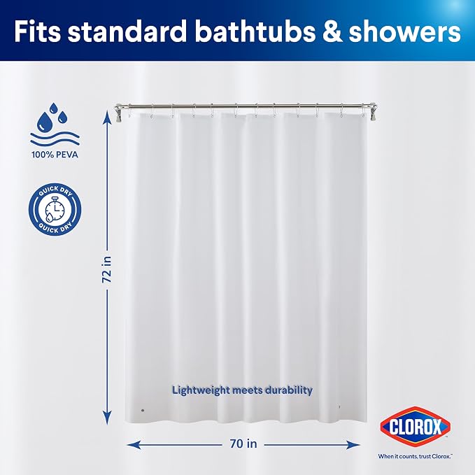 Clorox Shower Curtain Liner, Premium Lightweight Flexible Waterproof 4g PEVA - Image 2