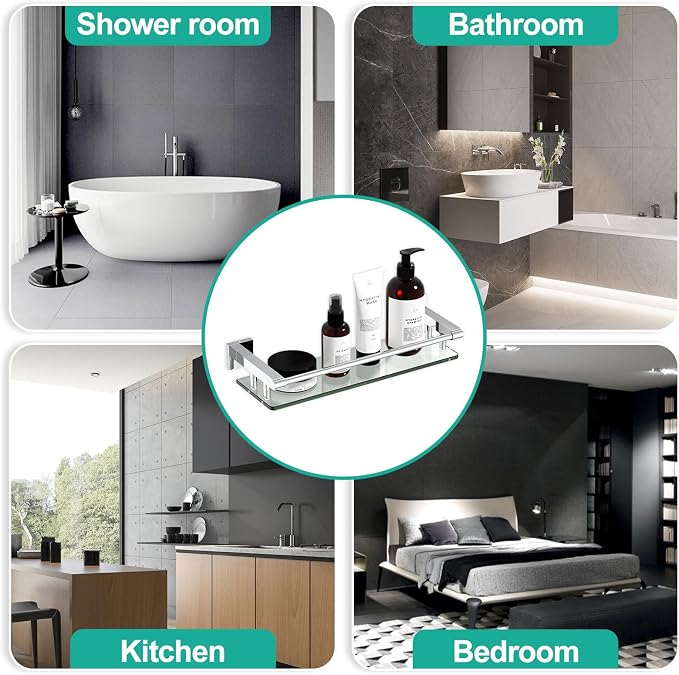 Glass Shelves for Wall, Chrome Stainless Steel & Tempered Glass Glass Shelf for - Image 5