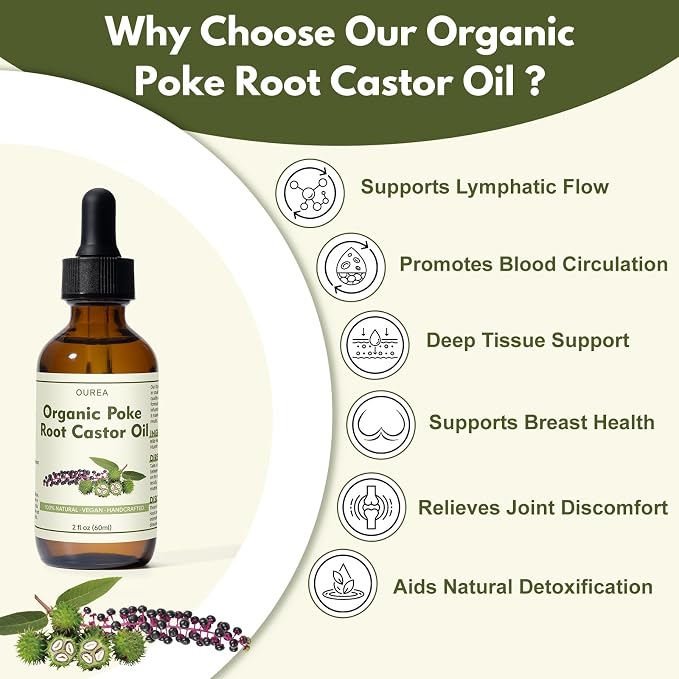 Organic Poke Root Castor Oil – 2 Fl Oz Natural Lymphatic Support Massage Oil - Image 2
