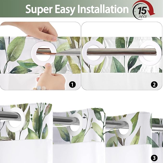 No Hook Shower Curtain and Liner Set, Bath Curtain Sets - Image 4