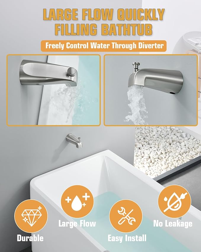 Tub Spout with Diverter, Slip On Bathtub Spout Fits 1/2'' Copper Tube, Bathroom - Image 2