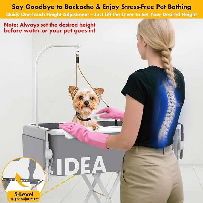 PAWZIDEA 2-in-1 Portable Dog Bathtub & Grooming Table, Elevated Tubs - Image 5