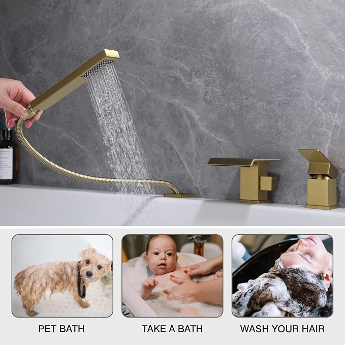 TapLong Roman Tub Faucet Waterfall Tub Filler Waterfall Deck Mount Bathtub - Image 3