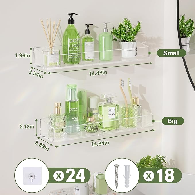 6PCS Acrylic Floating Shelves for Wall, Bathroom Shelf - Image 3