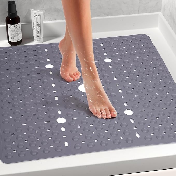 Large Gray Square Shower Mat Non Slip 27 x 27 Inch, Soft Bath Mat Bathtub Mat - Image 2