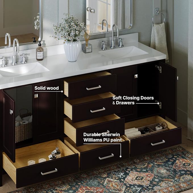 ARIEL Double Bathroom Vanity 73" Espresso - Image 4