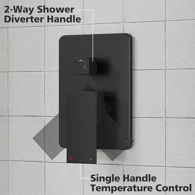 Gabrylly Shower System Black, Rainfall Shower Faucet Set Complete, 2 Way Valve - Image 5