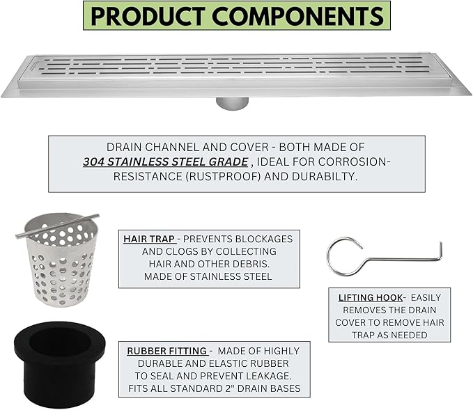 SereneDrains 304 Stainless Steel 48 Inch Brushed Nickel Linear Shower Drain Kit - Image 3