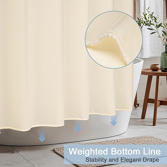 AooHome Hotel Shower Curtain Liner, Fabric Beige Standard Shower Curtain - Image 3