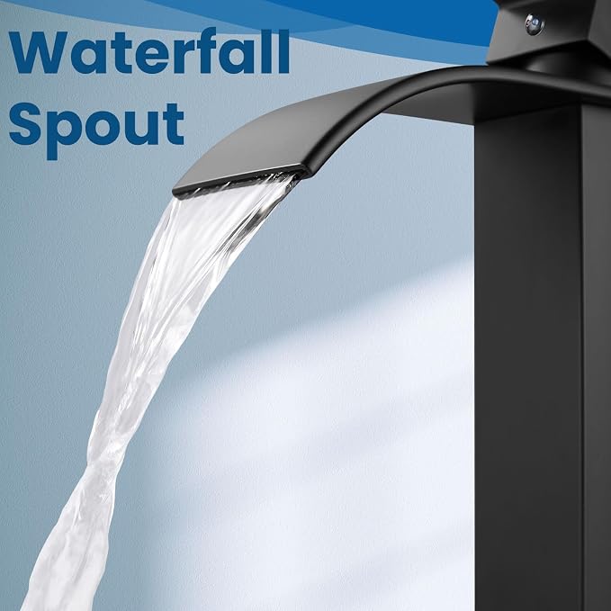 Airuida Vessel Sink Faucet Matte Black, Tall Waterfall Bathroom Faucet - Image 9