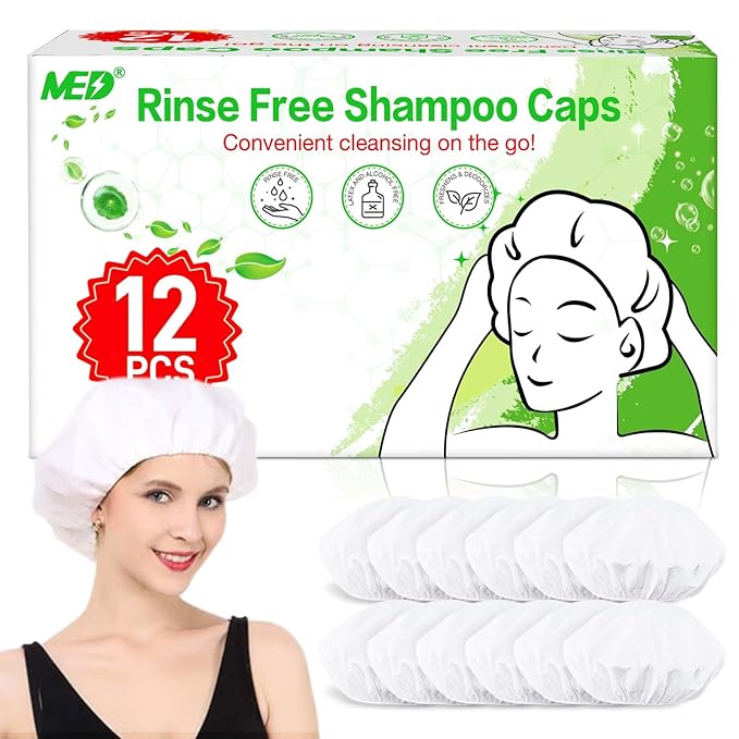Shampoo Caps No Rinse Waterless Hair Washing Shower Caps 12 Packs by MED