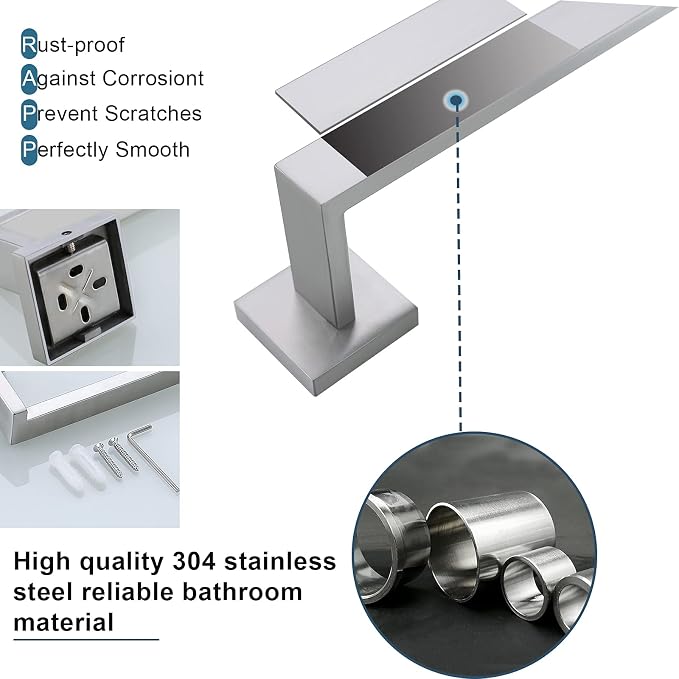 Brushed 4-Piece Bathroom Hardware Set Premium Stainless Steel Bath Towel Bar - Image 6