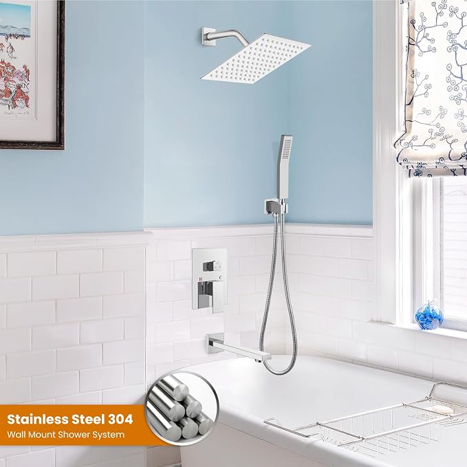 gotonovo Shower System with Tub Spout Wall Mounted Rain Shower Head and Handle - Image 2