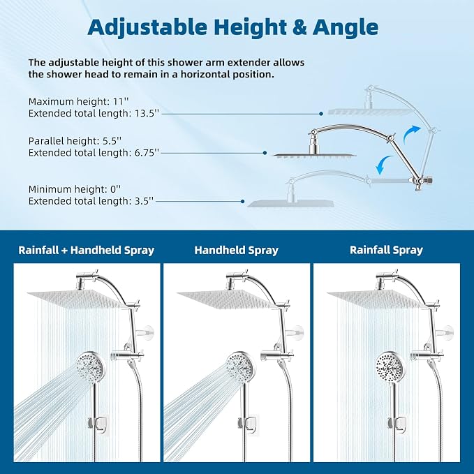 Hibbent All Metal Shower Head, 10 Sprays, Adhesive Showerhead Holder - Image 6