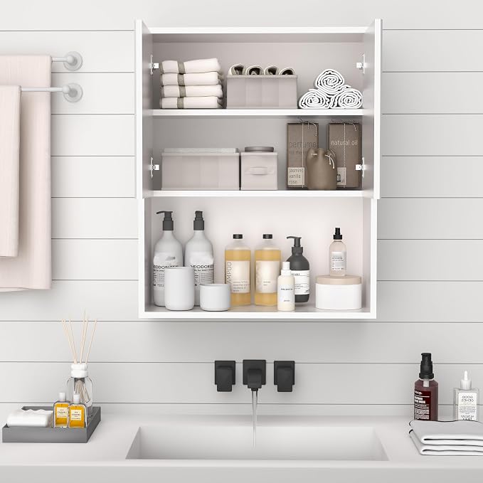 Fluted Bathroom Wall Cabinet Over The Toilet Storage, Wall Mounted Cabinet - Image 2