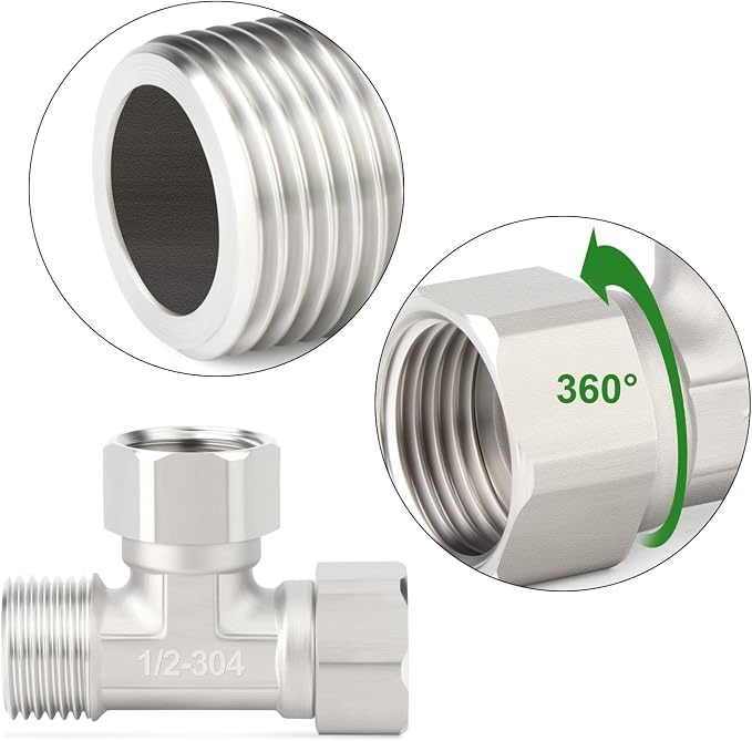 TAISHER 2PCS 304 Stainless Steel 3 Way Left&Top 2 Ends Flexible Movable Tee - Image 4