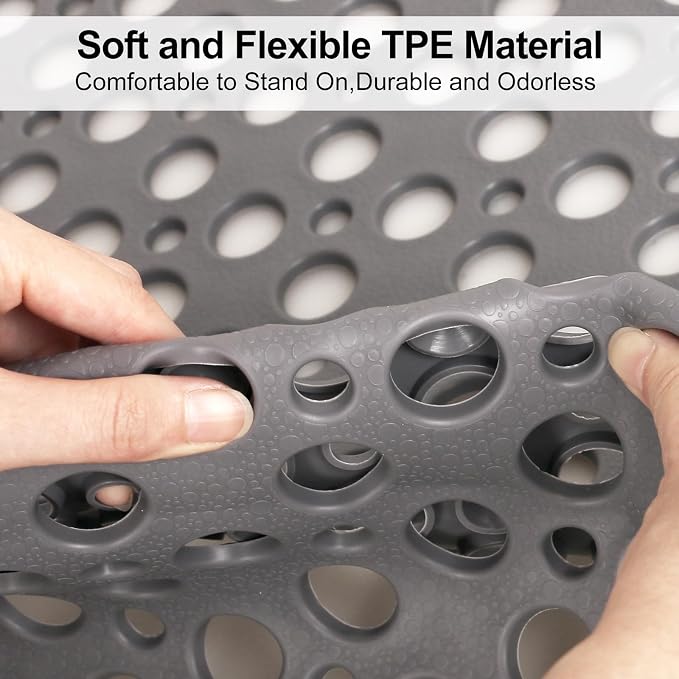 Anti Slip Shower Mat with Suction Cups, 23.6x35.4 Inch Quick Drain TPE Non Slip - Image 5