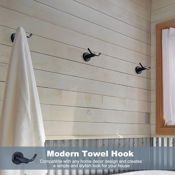 ARCORA Black Towel Hooks, SUS 304 Stainless Steel Wall Hooks, Heavy Duty Robe - Image 2