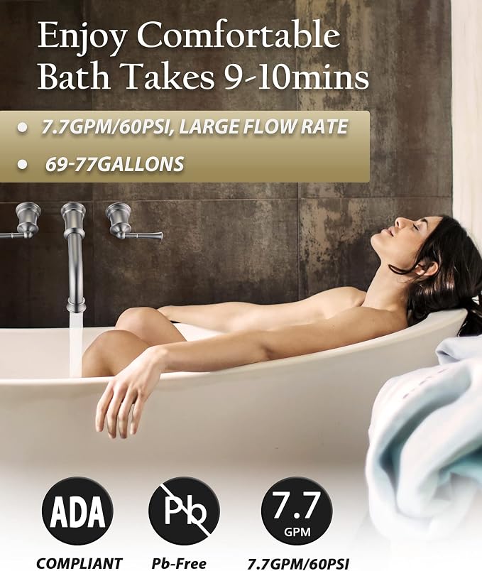 Wall Mount Tub Filler with Rough-in Valve, High Flow Brass Roman Tub Faucet 2 - Image 6