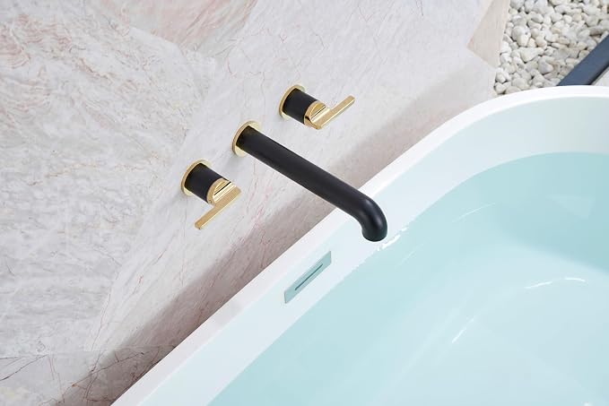 SITGES Polished Gold and Black Solid Brass Wall Mount Bathtub Faucet, High-End - Image 4