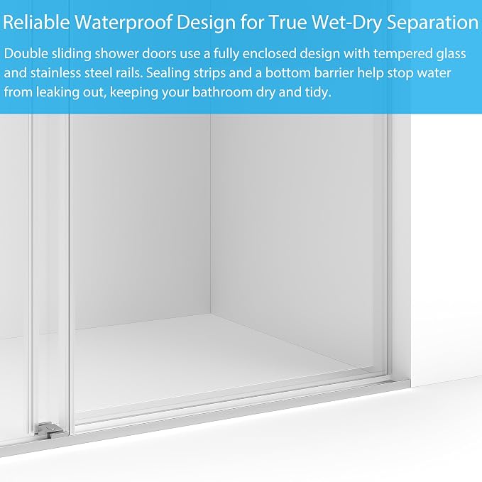 56-60 Inch Adjustable Sliding Shower Door, 74 Inches Tall, Stainless Steel Frame - Image 6
