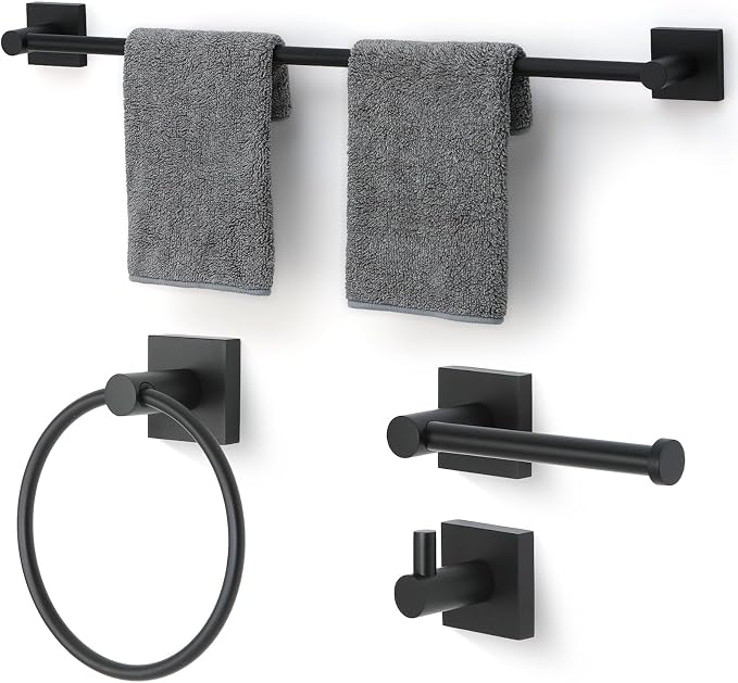 Bathroom Accessories Set Matte Black Towel bar Set, 4 Piece Towel Rack Set by Designchangeslife