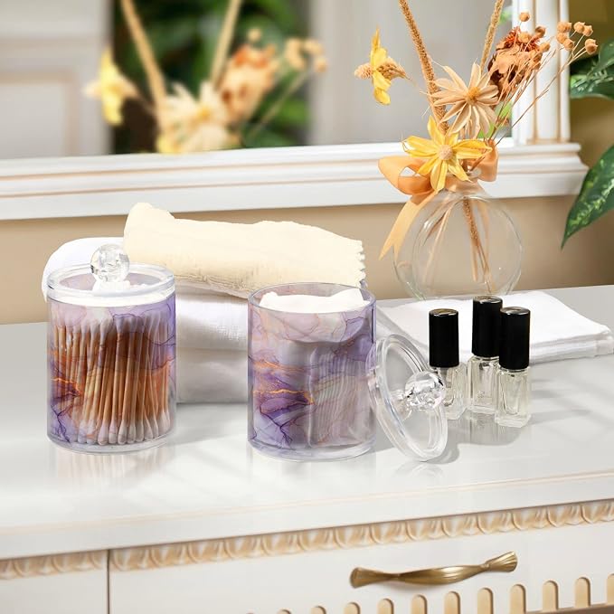 4 Pack Qtip Holder Organizer Dispenser Purple Transparent Waves Marble Bathroom - Image 7