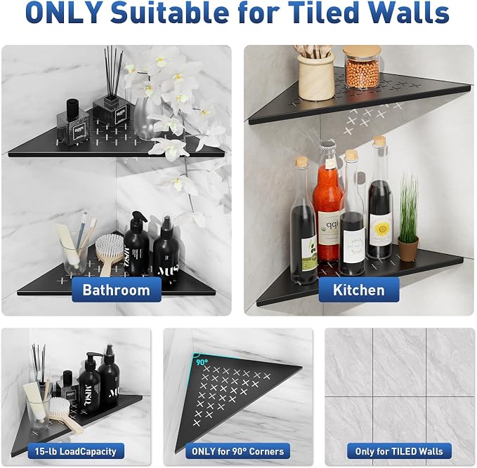 lives 2 Pack Corner Shower Shelf 10" Slot Design Recessed Shower Shelves - Image 7
