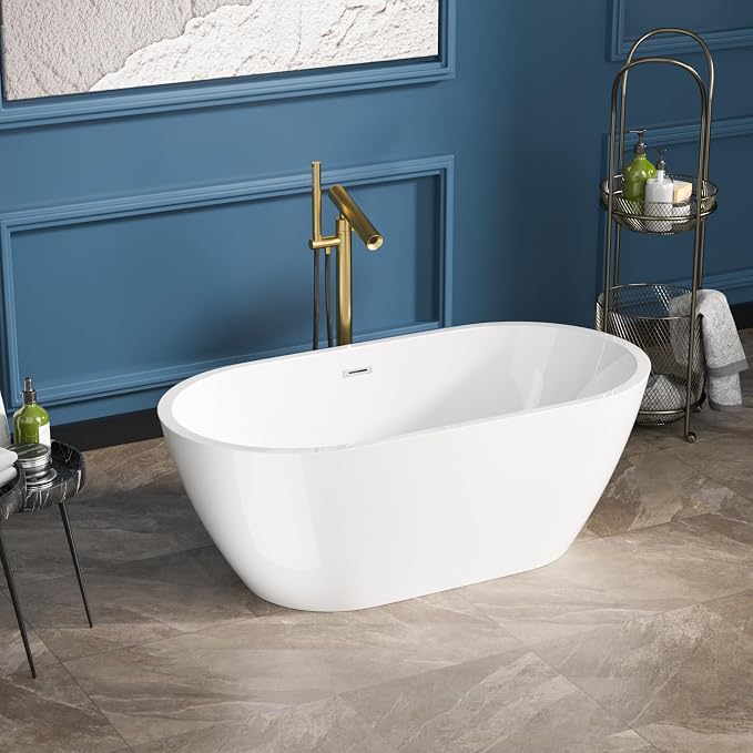 Sarlai 59 Inch Acrylic Freestanding Soaking Bathtub Contemporary Soaking White - Image 2