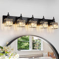 Black Crystal Bathroom Vanity Light 5-Light Modern Bathroom Lighting Fixtures by HUOKU