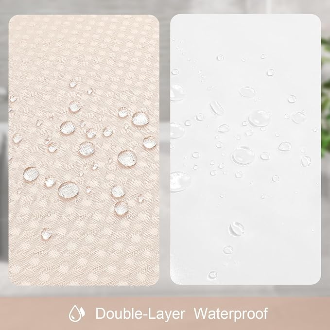 3 in 1 Shower Curtain Set, Blush Pink Waffle Shower Curtain and PEVA Liner Set - Image 6