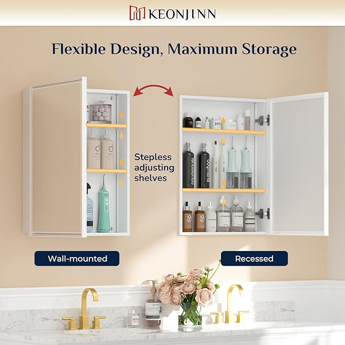 Keonjinn 16" x 24" White Medicine Cabinets - Image 4