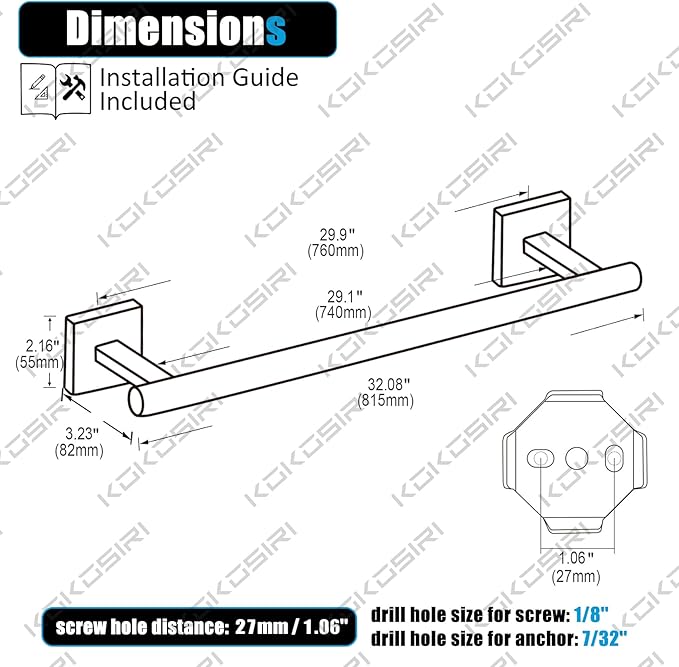 KOKOSIRI Bathroom Towel Bar 32'' Towel Holder - Image 2