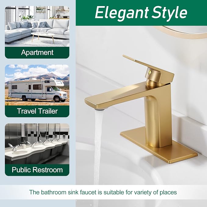 VOTON Brushed Gold Bathroom Sink Faucet Single Handle Bathroom Faucets - Image 4