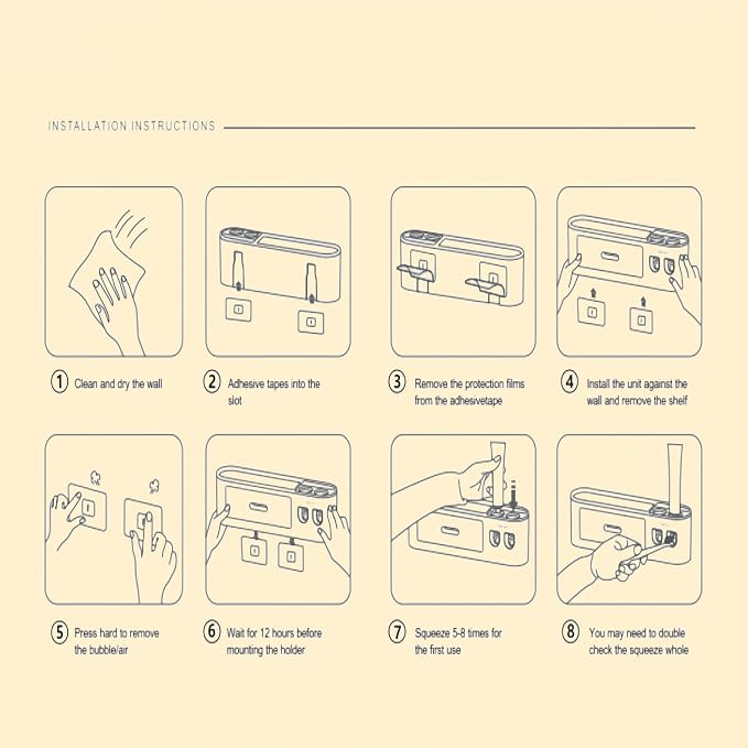 No-Drill Wall Mounted Toothbrush Holder, Bathroom Shelf, - Image 9