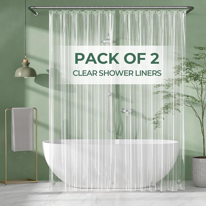 AmazerBath Shower Curtain Liner 2 Pack, 72 x 96 Inches Extra Long PEVA Plastic by AmazerBath