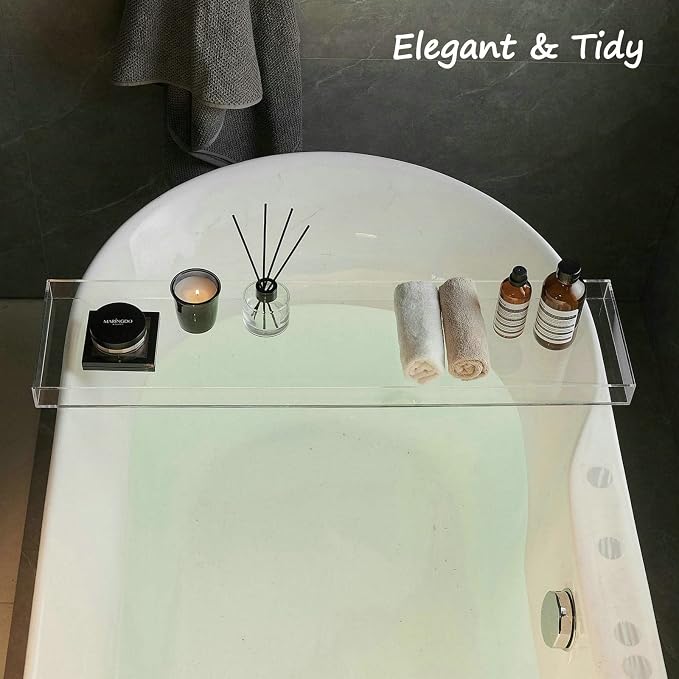 SHUNLI Clear Bathtub Caddy Tray, Bath Tub Tray Shelf Table, Bathroom Shower - Image 3