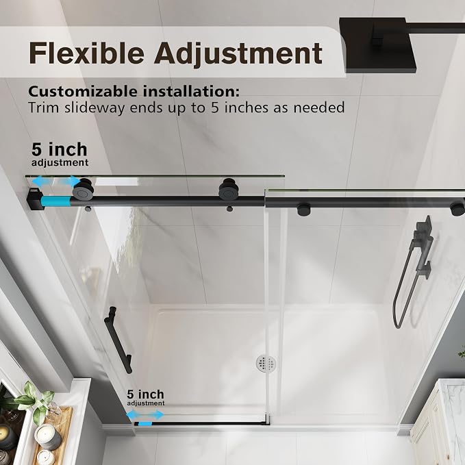 Frameless Glass Shower Door, 49-54" W x 76" H Sliding Frameless Shower Door - Image 7