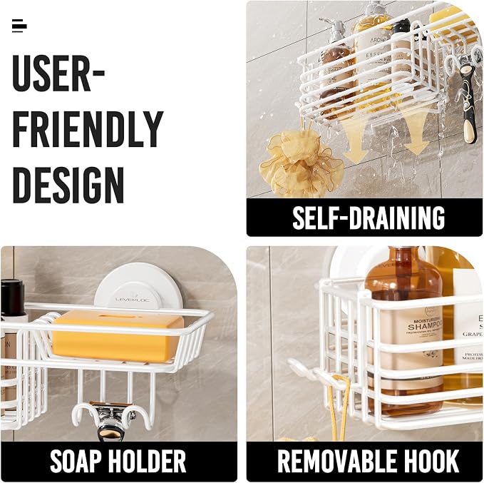 LEVERLOC Shower Caddy Suction Cup, Heavy Duty Bathroom Organizer - Image 4