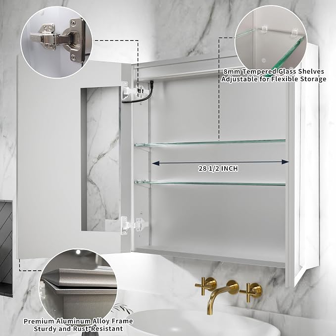 LED Medicine Cabinet Mirror for Bathroom, 30x30 Medicine Cabinet - Image 4
