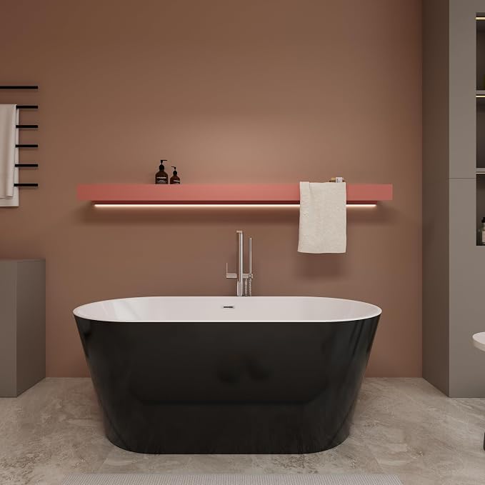 Black 59 inch Freestanding Soaking Bathtub, WHALEKING Modern Stand Alone Free by WHALEKING