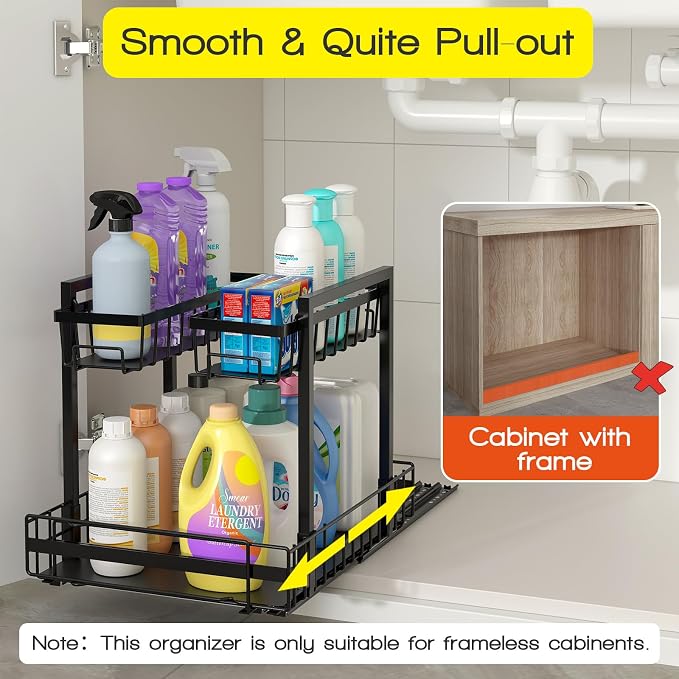 NADAMOO Expandable Under Sink Organizer 2-Tier Black Metal Storage Shelf - Image 3