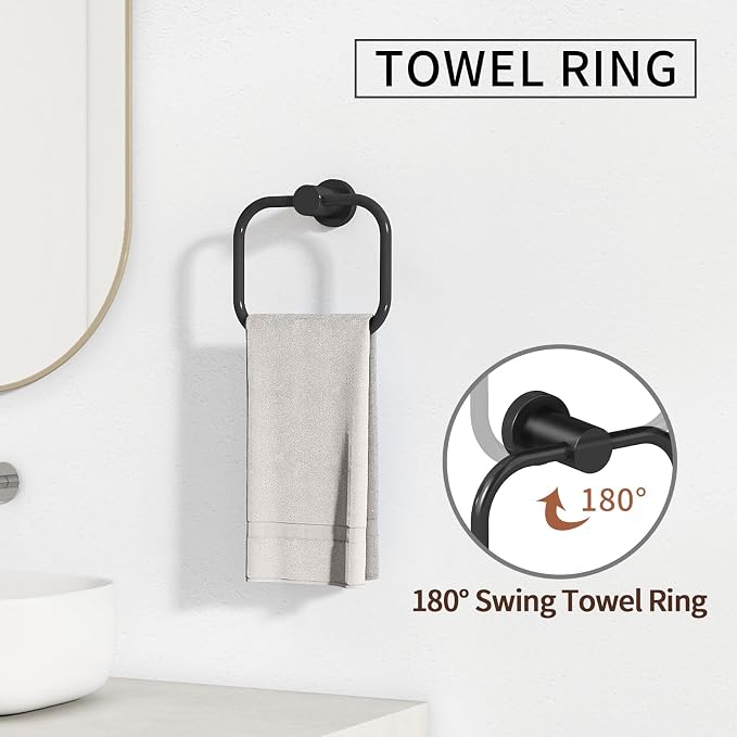 4-Pieces Bathroom Hardware Set Black, Stainless Steel 16 Inch Towel Bar Set - Image 4