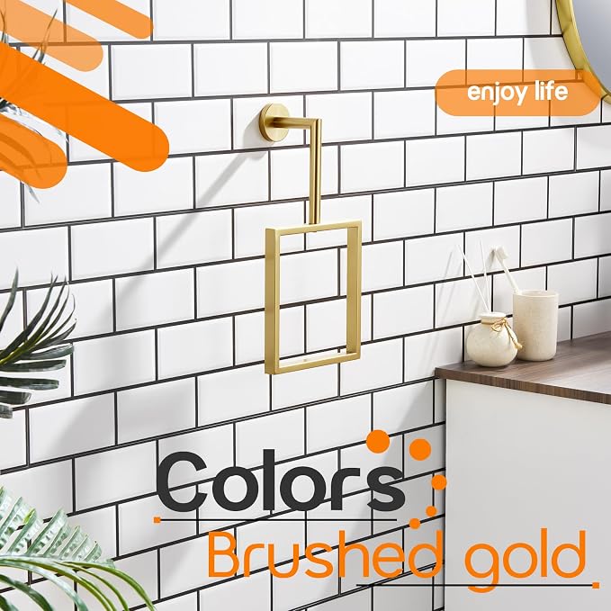 Towel Rings for Bathroom Wall Mounted Vertical Towel Rack Brushed Gold - Image 9