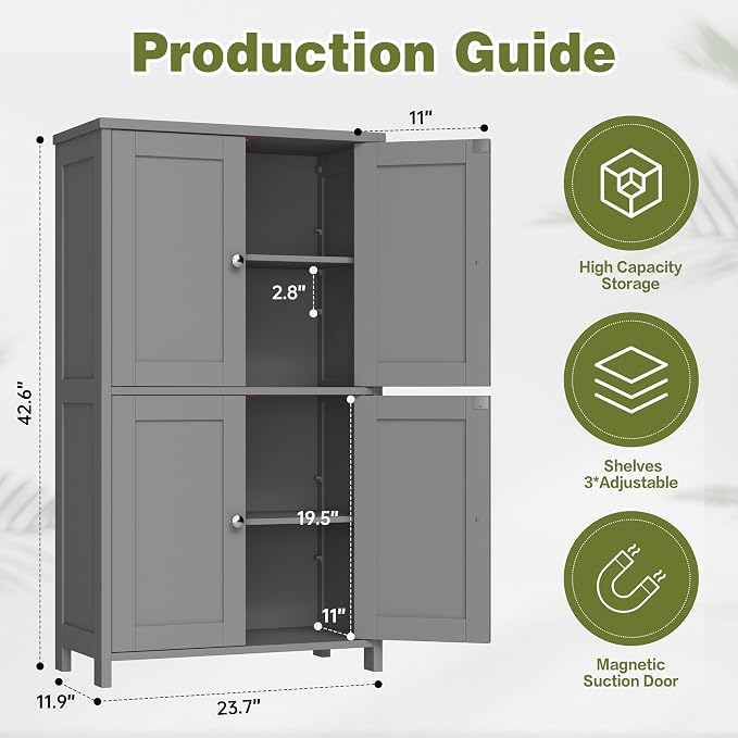 Nuturelly Bathroom Floor Storage Cabinet, Freestanding Pantry Cabinets - Image 2